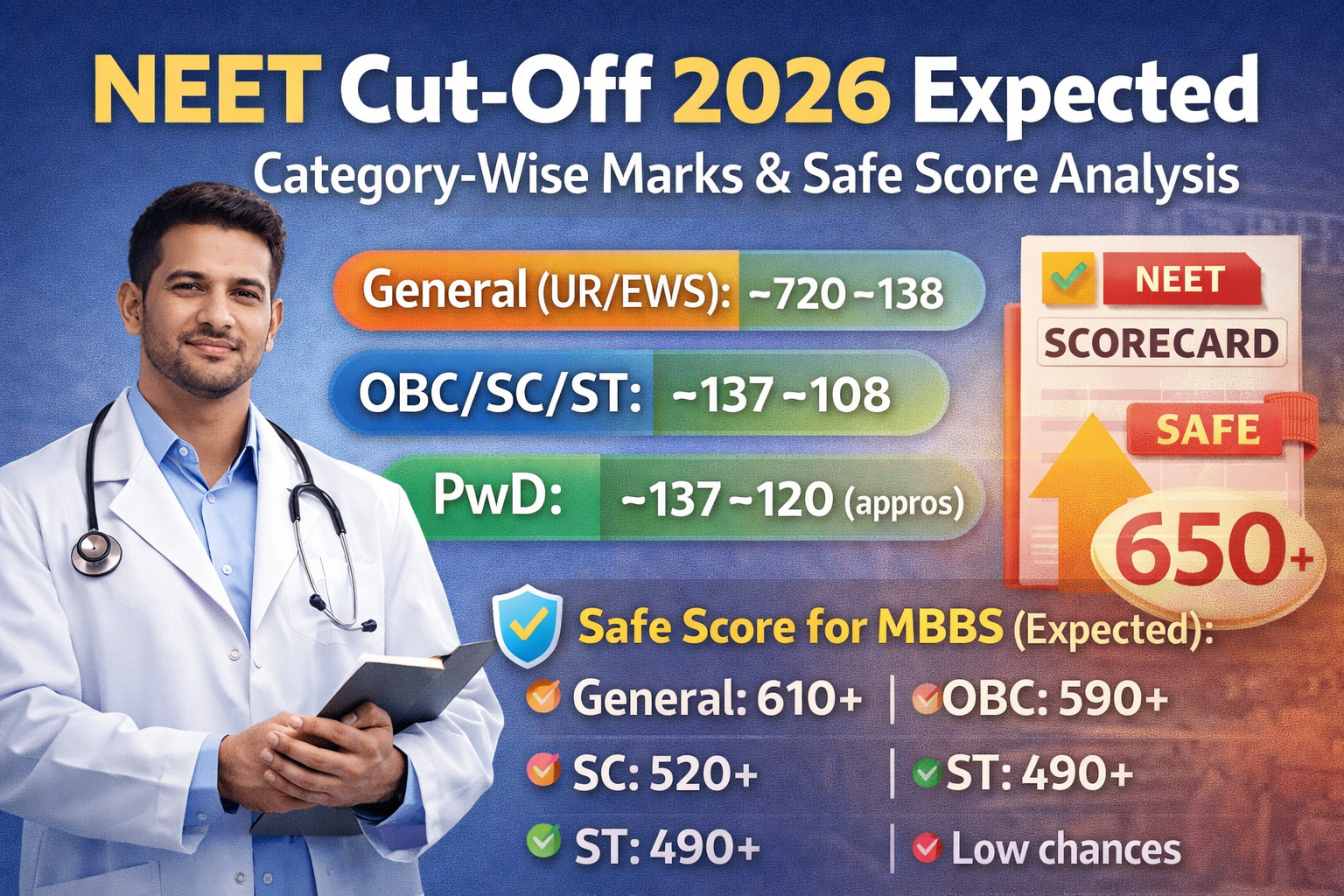 NEET Cut-Off 2026 Expected: Category-Wise Marks & Safe Score Analysis
